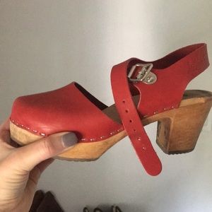 Red Mary Jane clogs